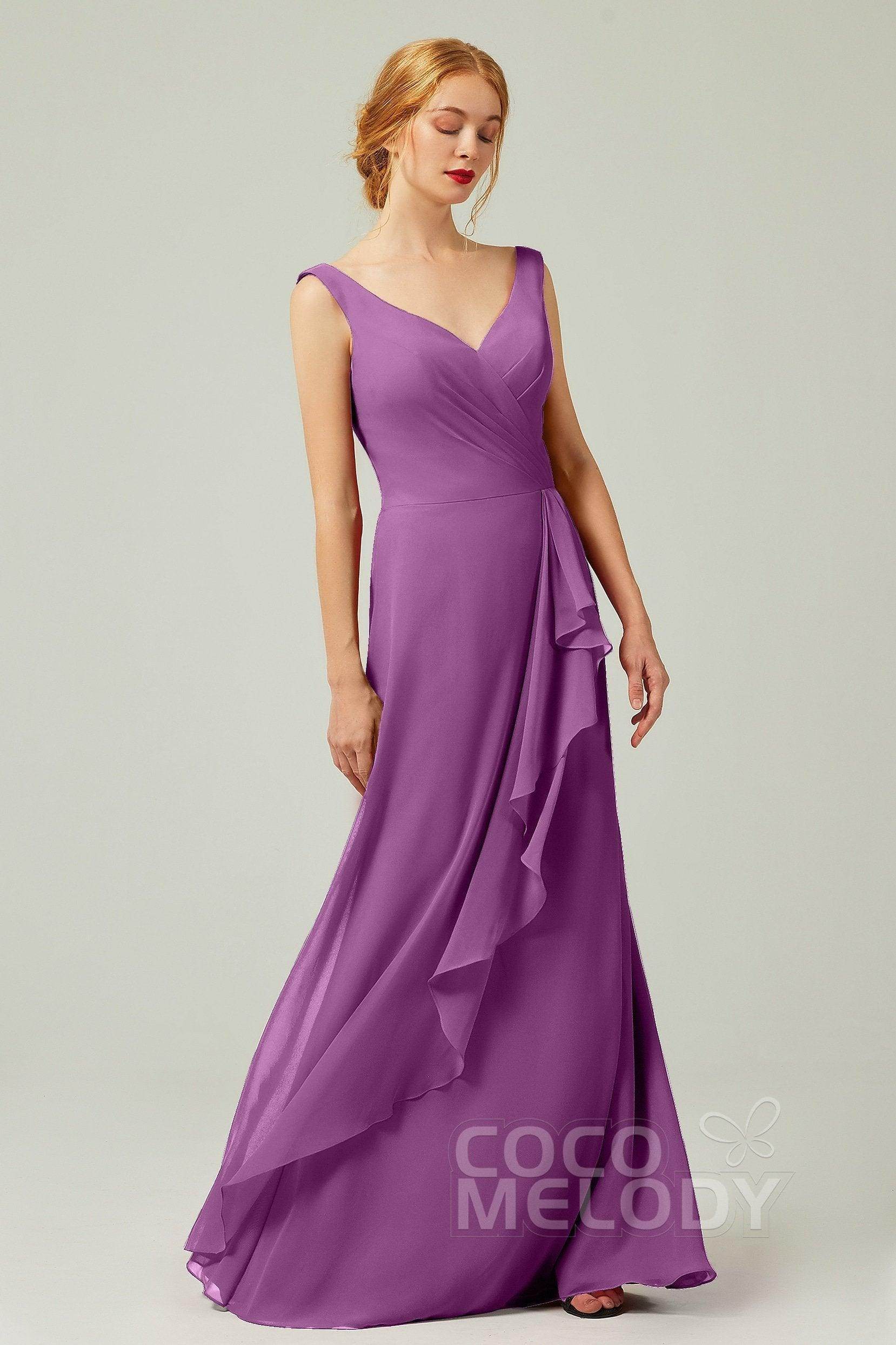 Sheath-Column Floor Length Chiffon Bridesmaid Dress Formal Dresses CB0344PS - COCOMELODY
